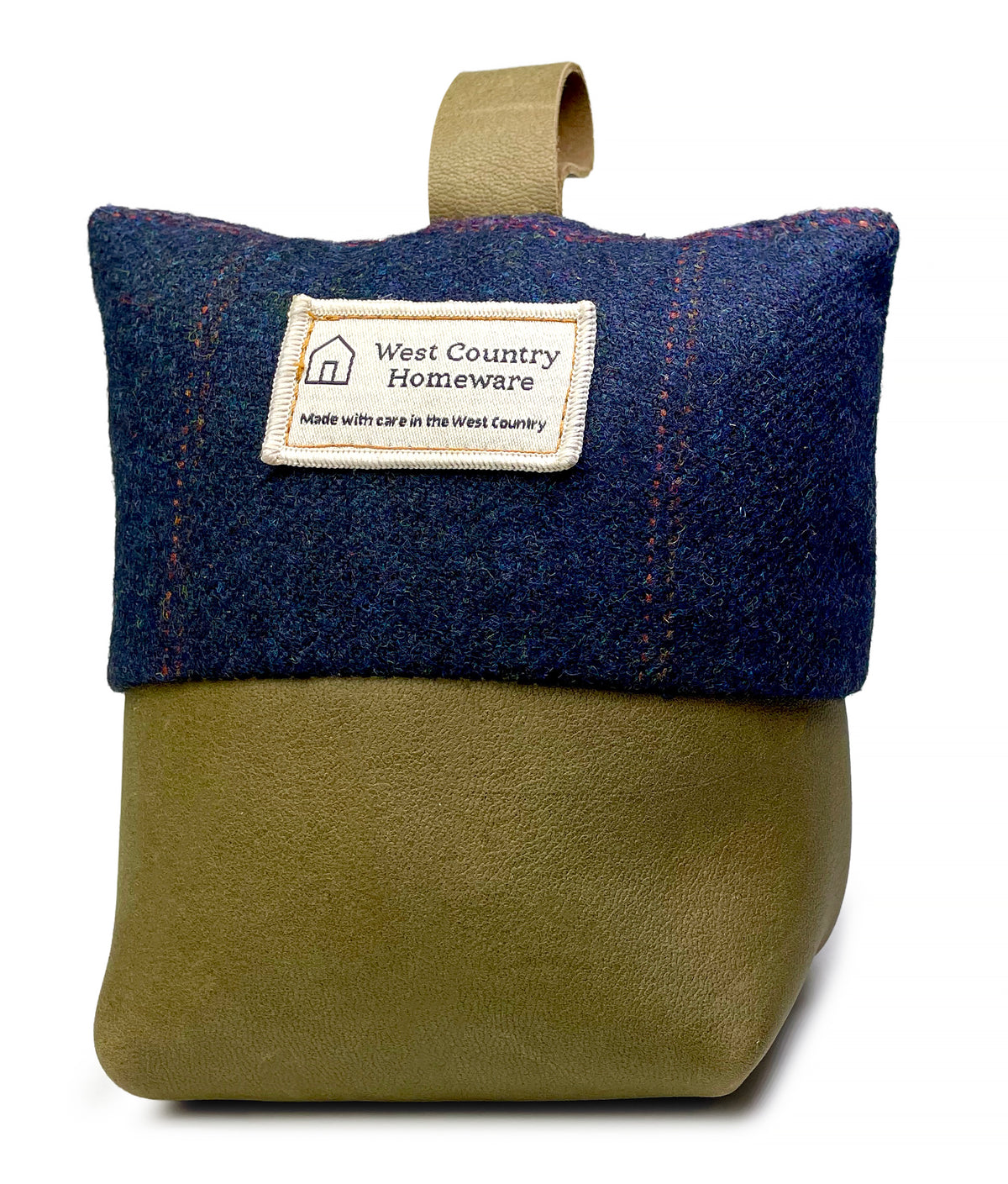 Halden Navy Wool & Leather Doorstop