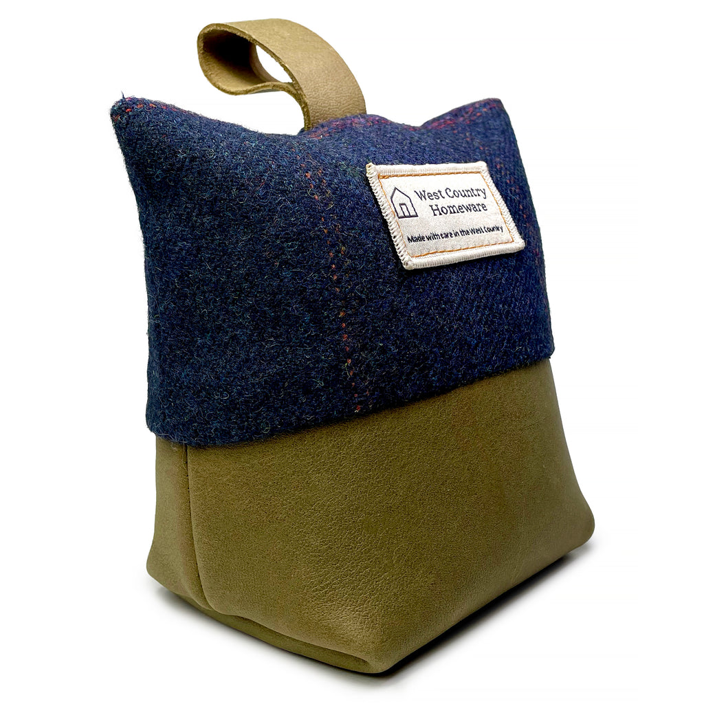Halden Navy Wool & Leather Doorstop