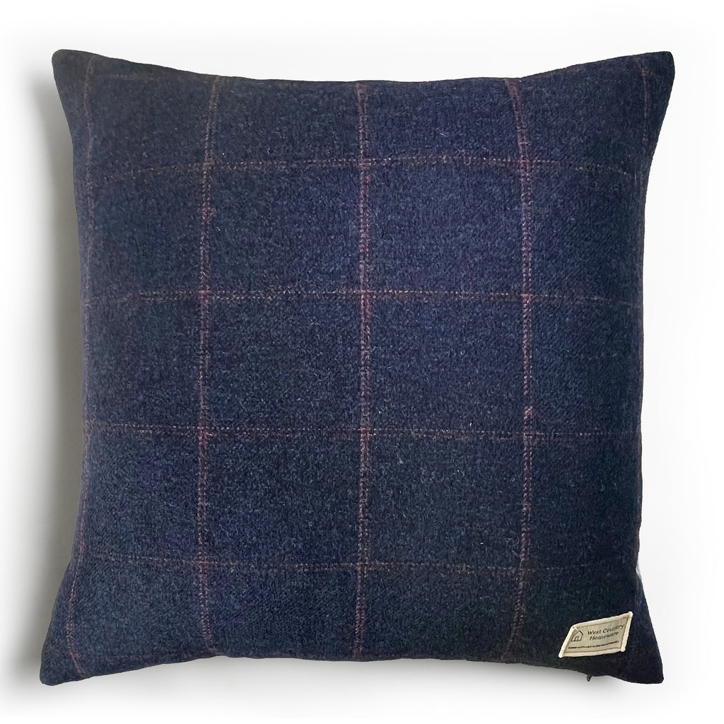 Haldon Navy Check Wool Cushion